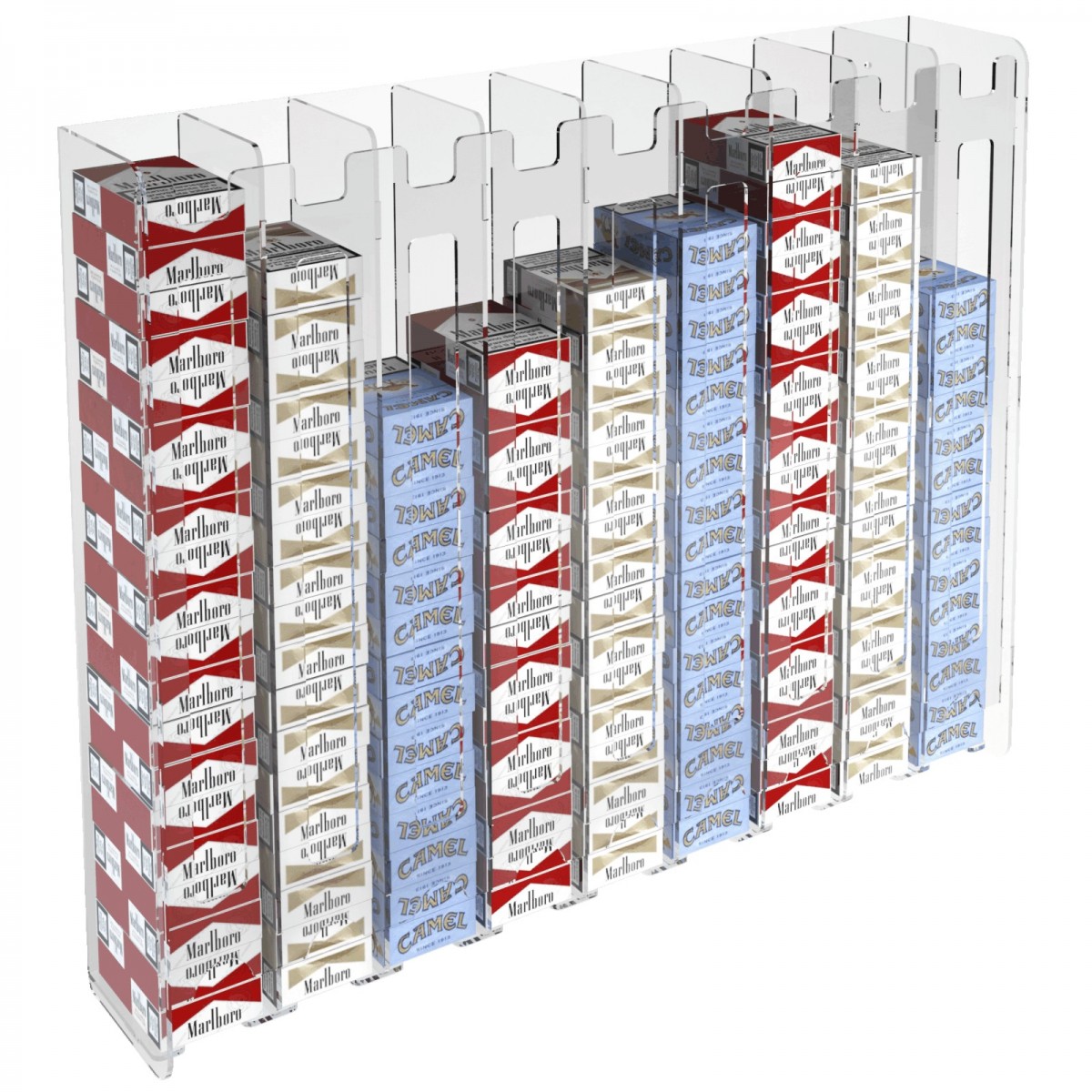 E-236 ESS-I - Espositore porta sigarette da parete in plexiglass trasparente per sigarette da 20 con 9 colonne
