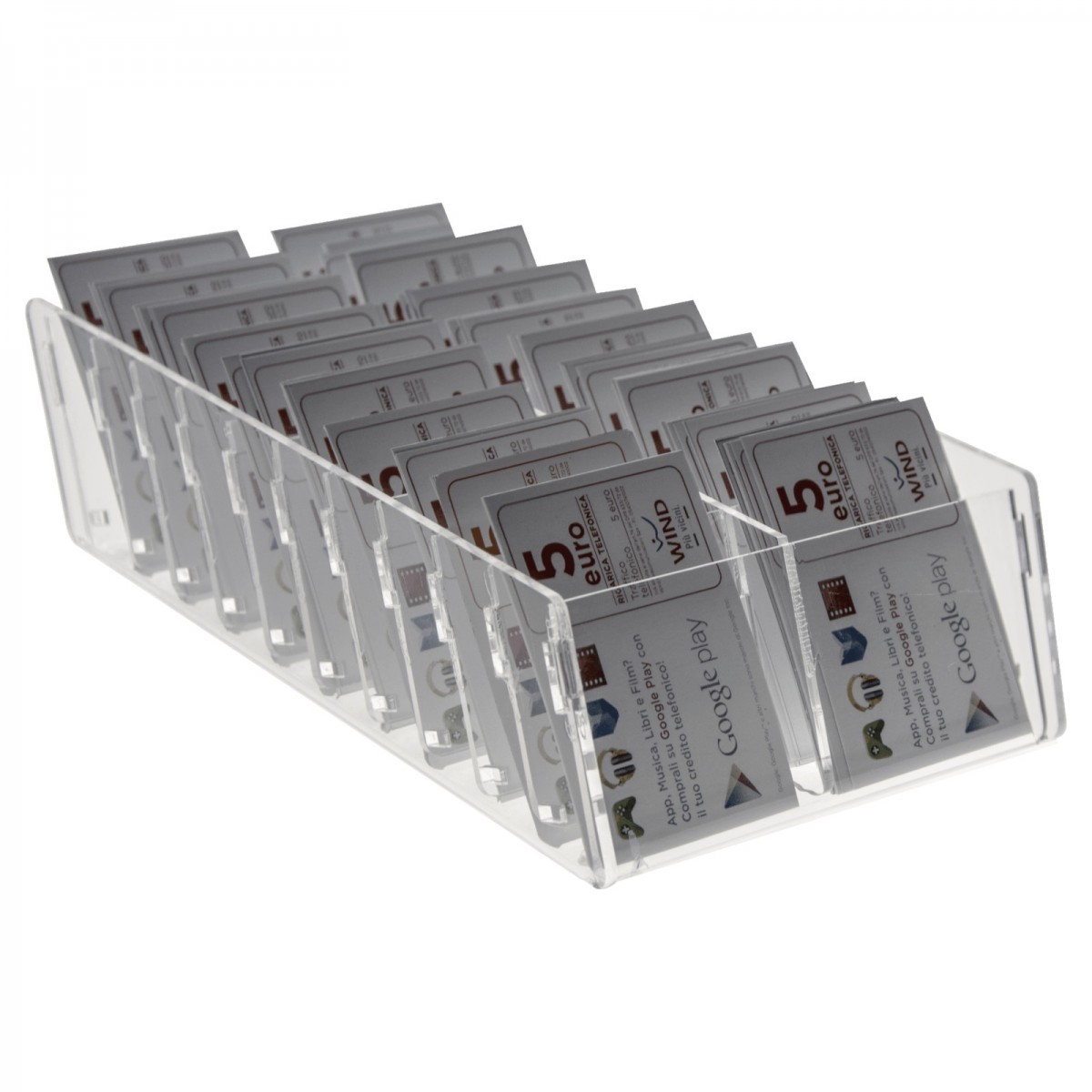 Espositore Da Banco In Plexiglass Trasparente A 4 Tasche, 46x6x18.5 Cm, Per Tabaccherie E Bar