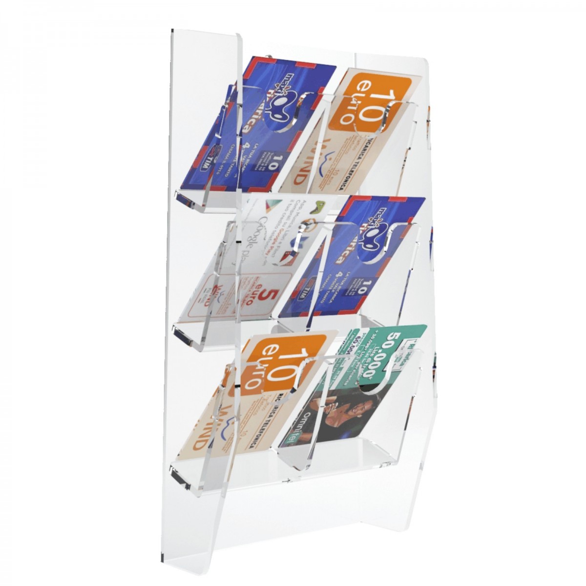 E-286 EPS-E - Espositore schede telefoniche da parete in plexiglass trasparente con 6 tasche
