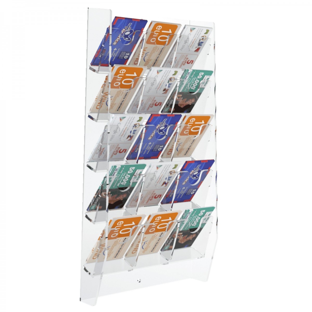 E-286 EPS-L - Espositore schede telefoniche da parete in plexiglass trasparente con 15 tasche