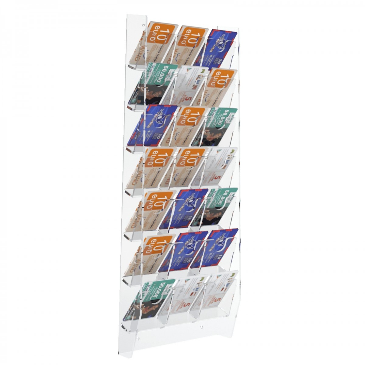 E-286 EPS-M - Espositore schede telefoniche da parete in plexiglass trasparente con 21 tasche