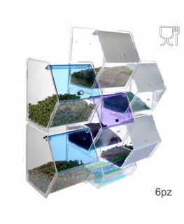 E-314 EPG-A - Porta caramelle in plexiglass trasparente e colorato con 6 scomparti
