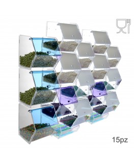 E-314 EPG-D - Porta caramelle in plexiglass trasparente e colorato con 15 scomparti