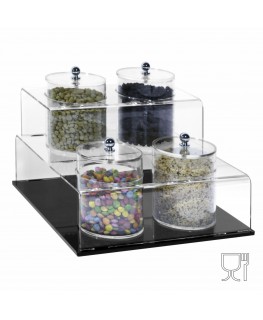 E-522 EPG-A - Porta graniglie o granelle in plexiglass trasparente e base nera con 4 scomparti