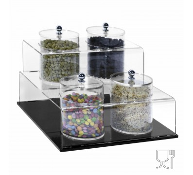 E-522 EPG-A - Porta graniglie o granelle in plexiglass trasparente e base nera con 4 scomparti
