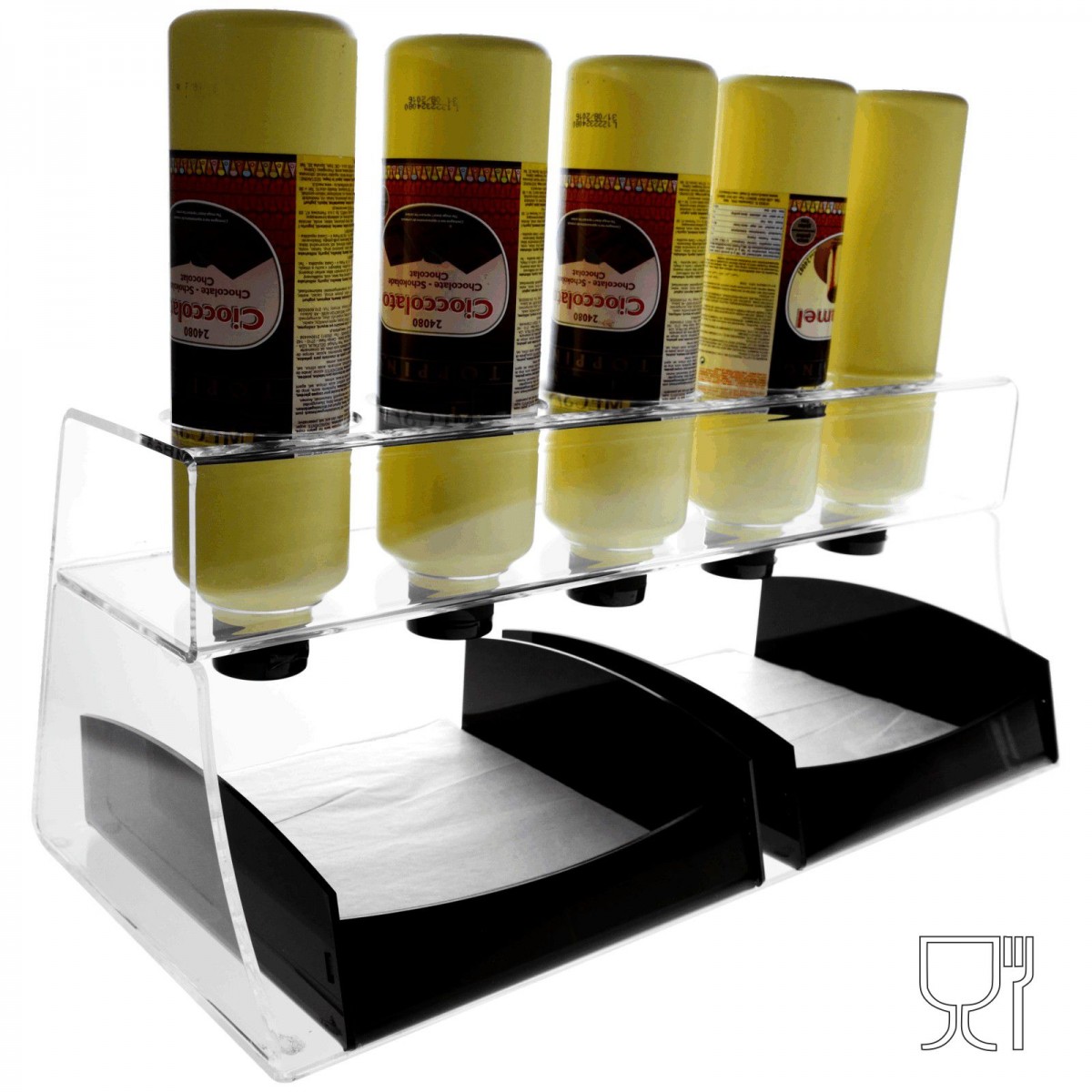E-309 EPT-B - Espositore porta topping in plexiglass trasparente con 5 Postazioni