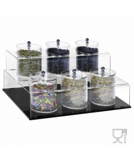 E-522 EPG-B - Porta graniglie o granelle in plexiglass trasparente e base nera con 6 scomparti