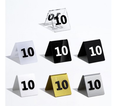 E-737 NT - Segnaposto segnatavolo in plexiglass trasparente o colorato stampato e numero a rilievo dim. 6xH6.5 cm