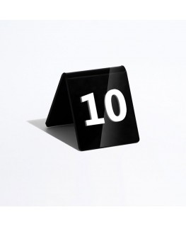 E-737 NT - Segnaposto segnatavolo in plexiglass trasparente o colorato stampato e numero a rilievo dim. 6xH6.5 cm