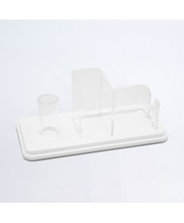 E-739 ESS-C - Porta bustine zucchero, palette e bicchieri in plexiglass bianco e trasparente a 3 postazioni