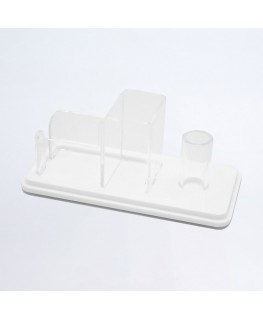 E-739 ESS-C - Porta bustine zucchero, palette e bicchieri in plexiglass bianco e trasparente a 3 postazioni