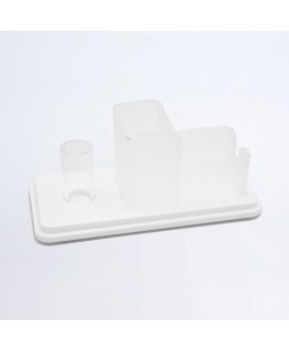 E-739 ESS-E - Porta bustine zucchero, palette e bicchieri in plexiglass bianco e satinato a 3 postazioni