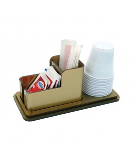 E-740 ESS-A - Porta bustine zucchero, palette e bicchieri in plexiglass oro a 3 postazioni