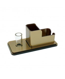 E-740 ESS-A - Porta bustine zucchero, palette e bicchieri in plexiglass oro a 3 postazioni