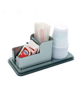 E-741 ESS-A - Porta bustine zucchero, palette e bicchieri in plexiglass silver a 3 postazioni