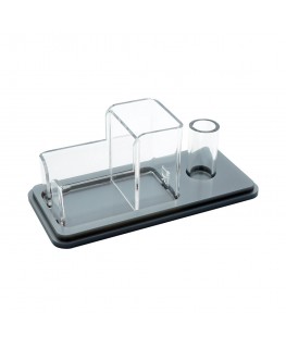 E-741 ESS-B - Porta bustine zucchero, palette e bicchieri in plexiglass silver e trasparente a 3 postazioni