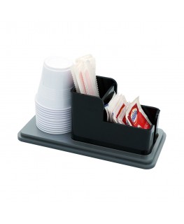 E-741 ESS-C - Porta bustine zucchero, palette e bicchieri in plexiglass silver e nero a 3 postazioni