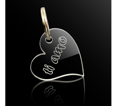T922 - Portachiavi in Plexiglass Trasparente Inciso Cuore