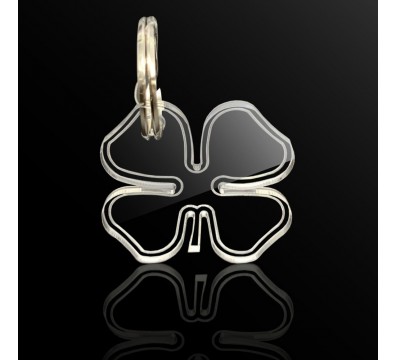 T925 - Portachiavi In Plexiglass Trasparente Inciso Quadrifoglio