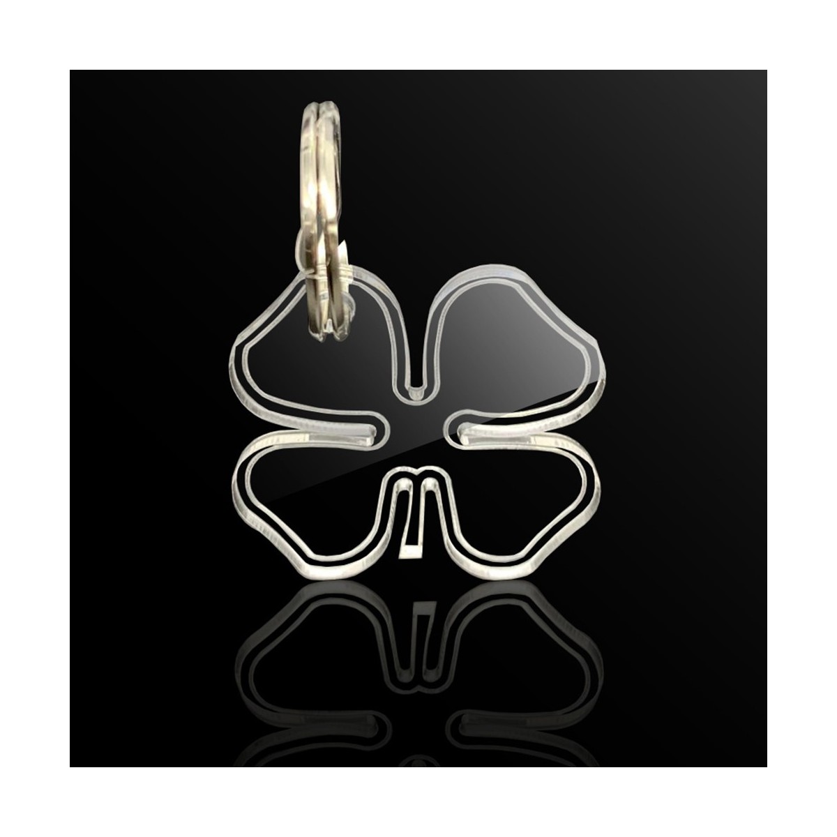 T925 - Portachiavi In Plexiglass Trasparente Inciso Quadrifoglio