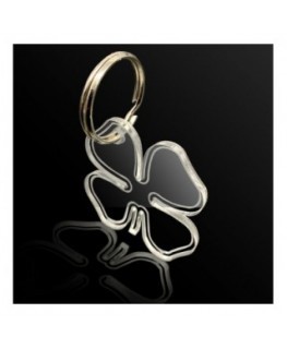 T925 - Portachiavi In Plexiglass Trasparente Inciso Quadrifoglio