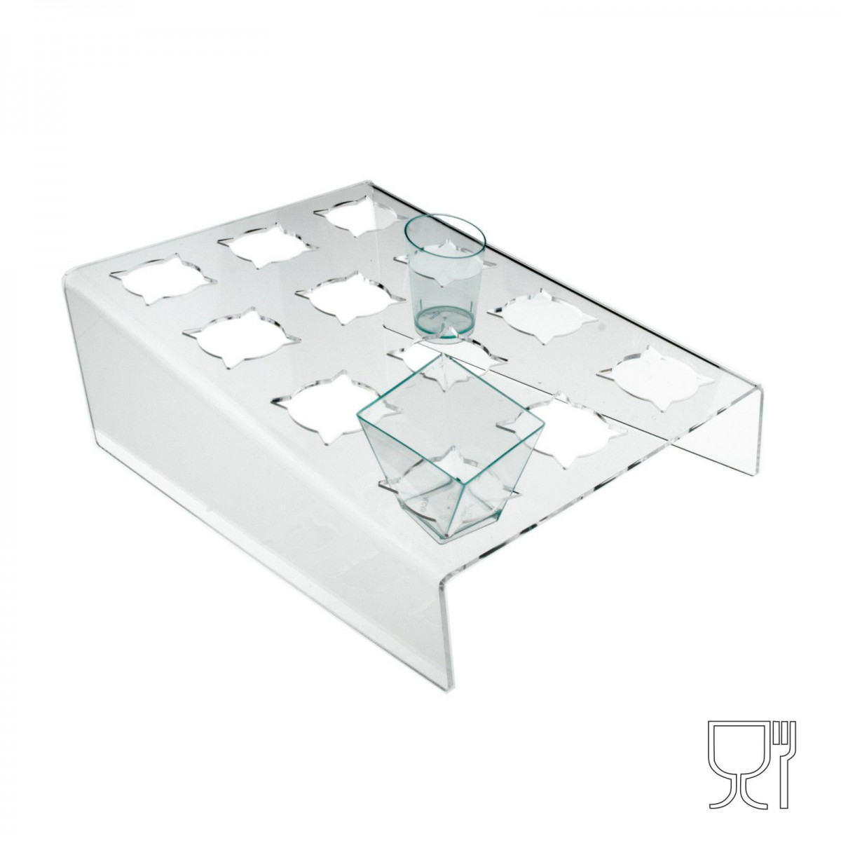 E-140 ESI-A - Espositore in plex trasp. per dolci semifreddi in bicchierini Ripiano Inclinato a 12 postazioni