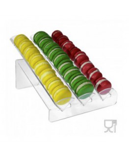 E-144 POM-A - Porta macaron in plexiglass trasparente con Ripiano Inclinato a 3 file