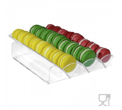 E-145 POM-A - Porta macaron in plexiglass trasparente con Ripiano Orizzontale a 3 file