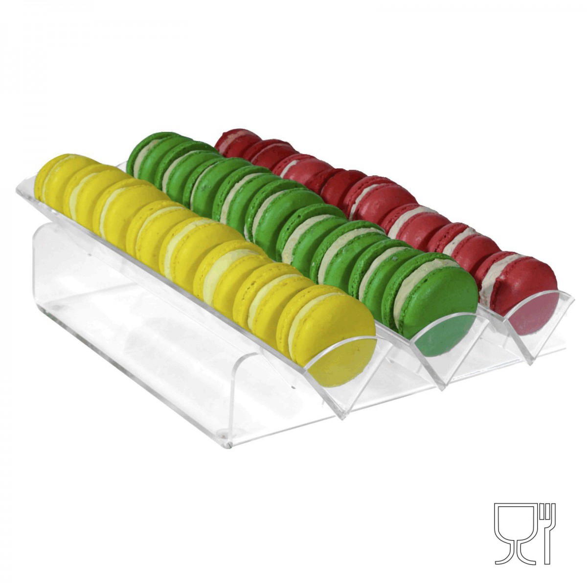 E-145 POM-A - Porta macaron in plexiglass trasparente con Ripiano Orizzontale a 3 file