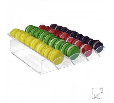 E-145 POM-B - Porta macaron in plexiglass trasparente con Ripiano Orizzontale a 4 file
