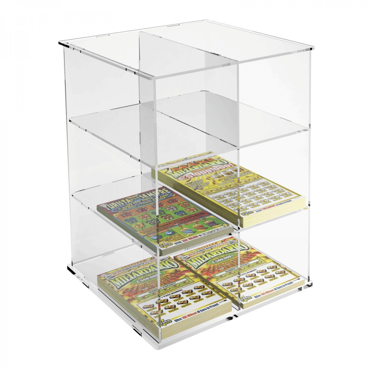 E-284 - Espositore da banco per schedine, gratta e vinci ecc in plexiglass trasparente