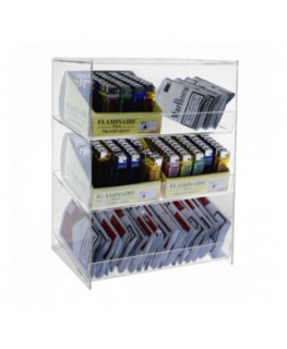 E-139 VTP-A - Espositore porta accendini / porta tabacco in plexiglass trasparente a 3 ripiani inclinati