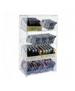 E-139 VTP-B - Espositore porta accendini / porta tabacco in plexiglass trasparente a 4 ripiani inclinati